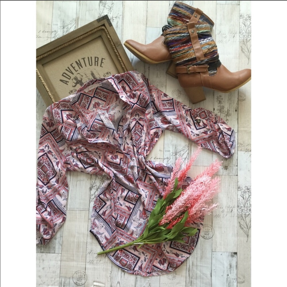 LUSH roll tab sleeve tunic paisley print